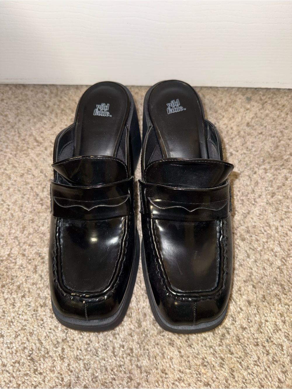 wild fable Black Patent Slip-On Penny Loafer Mules